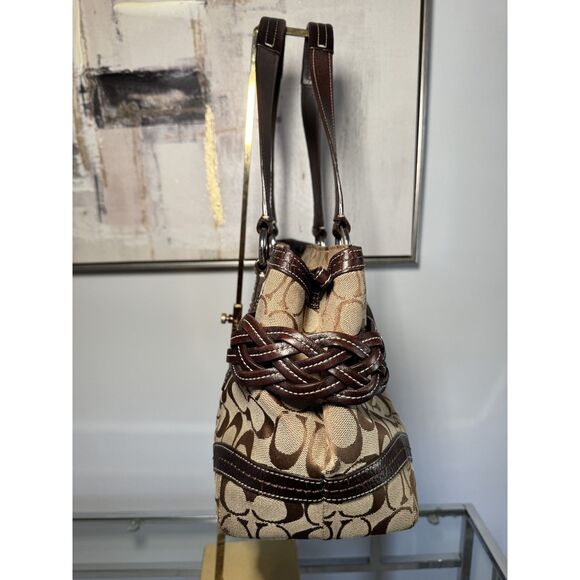 Vintage Coach Brown Signature Buckle Shoulder Tote Bag